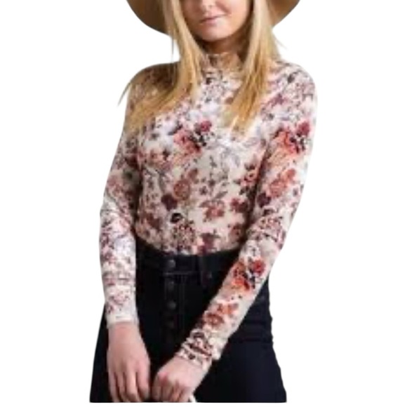 Coco + Jaimeson Tops - Coco + Jaimeson Velvety Floral Long Sleeve Bodysuit, Medium.